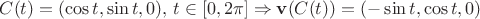 $C(t)=(\cos t, \sin t, 0), \, t\in [0, 2\pi] \Rightarrow \bold{v}(C(t))=(-\sin t, \cos t, 0)$