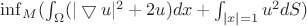 $\inf_{M}({\int_{\Omega}(|\bigtriangledown u|^2 + 2u)dx +\int_{|x|=1}u^2dS  })$