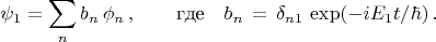 $$\psi_1=\sum_n b_n\,\phi_n\,,\qquad \text{где}\quad b_n\,=\,\delta_{n1}\,\exp(-iE_1t/\hbar)\,.$$