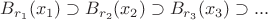 $B_{r_1}(x_1)\supset B_{r_2}(x_2) \supset B_{r_3}(x_3) \supset ...$