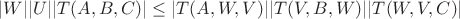 $|W| |U| |T(A,B,C)| \le |T(A,W,V)| |T(V,B,W)| |T(W,V,C)|$