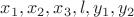 $x_1, x_2, x_3, l, y_1, y_2$