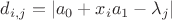 $ d_{i, j} = | a_0 + x_i a_1 - \lambda_j | $