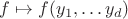 $f\mapsto f(y_1,\ldots y_d)$