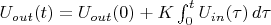 $U_{out}(t)=U_{out}(0)+K\int_0^t U_{in}({\tau})\,d\tau$
