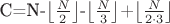 C=N-$\left\lfloor\frac{N}{2}\right\rfloor$-$\left\lfloor\frac{N}{3}\right\rfloor$+$\left\lfloor\frac{N}{2\cdot3}\right\rfloor$