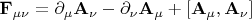 $\mathbf{F}_{\mu\nu}=\partial_{\mu}\mathbf{A}_{\nu}-\partial_{\nu}\mathbf{A}_{\mu}+[\mathbf{A}_{\mu},\mathbf{A}_{\nu}]$