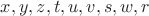 $x,y,z,t,u,v,s,w,r$