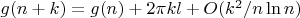 $g(n+k)=g(n)+2\pi kl +O(k^2/n\ln n)$