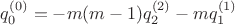 $q_0^{(0)}=-m(m-1) q_2^{(2)}-m q_1^{(1)}$