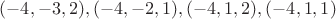 $(-4,-3,2), (-4,-2,1), (-4,1,2), (-4,1,1)$