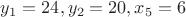 $y_1=24, y_2=20, x_5=6$