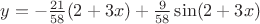 $y=-\frac{21}{58}\сщы(2+3x)+\frac{9}{58}\sin(2+3x)$
