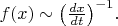 $f(x)\sim\bigl(\tfrac{dx}{dt}\bigr)^{-1}.$