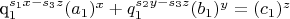 q_1^{s_1x - s_3z}(a_1)^x + q_1^{s_2y - s_3z}(b_1)^y = (c_1)^z