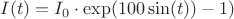 $I(t)=I_0 \cdot \(\exp(100 \sin(t))-1)$