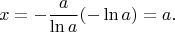 $$
x=-\frac{a}{\ln a}(-\ln a)=a.
$$