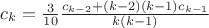 $c_k=\frac{3}{10}\frac{c_{k-2}+(k-2)(k-1)c_{k-1}}{k(k-1)}$