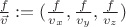 $\frac{f}{\vec{v}} := (\frac{f}{v_x}, \frac{f}{v_y}, \frac{f}{v_z}) $