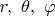 $r, ~\theta,~\varphi$
