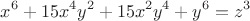 $$x^6+15x^4y^2+15x^2y^4+y^6= z^3$$