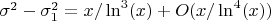 $\sigma^2-\sigma_1^2=x/\ln^3(x)+O(x/\ln^4(x))$