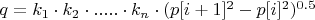 $q=k_1 \cdot k_2 \cdot ..... \cdot k_n\cdot  ( p[i+1]^2-p[i]^2)^{0.5}$