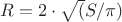 $R= 2\cdot \sqrt (S/\pi )$