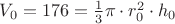 $V_0=176=\frac{1}{3}\pi\cdot r_{0}^{2}\cdot h_0$