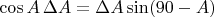 $$\cos A\,\Delta A = \Delta A\sin(90-A)$$