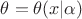 $\theta = \theta (x | \alpha)$