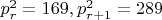 $p_{r}^2=169,p_{r+1}^2=289$