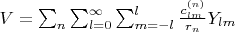 $V = \sum_{n} \sum_{l=0}^\infty \sum_{m=-l}^l \frac{c_{lm}^{(n)}}{r_n} Y_{lm}$