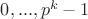 $0,...,p^k-1$