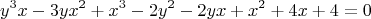 $$y^3x-3yx^2+x^3-2y^2-2yx+x^2+4x+4=0$$