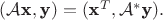 $(\mathcal {A}\textbf x, \textbf y)=(\textbf x^T, \mathcal {A}^*\textbf y).$
