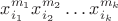 $$x_{i_1}^{m_1}x_{i_2}^{m_2}\ldots x_{i_k}^{m_k}$$