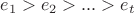 $e_1 > e_2 > ... > e_t$