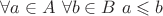 $\forall a \in A \  \forall b\in B \ a\leqslant b$