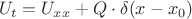 $$U_t=U_{xx}+Q\cdot\delta(x-x_0)$$