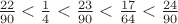 $\frac{22}{90}<\frac{1}{4}<\frac{23}{90}<\frac{17}{64}<\frac{24}{90}$