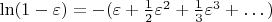 $\ln(1-\varepsilon)=-(\varepsilon+\frac12\varepsilon^2+\frac13\varepsilon^3+\dots)$