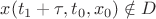 $x(t_1 + \tau, t_0, x_0) \notin D$