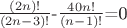$\frac {(2n)!} {(2n-3)!}$-$\frac{40n!}{(n-1)!}$=0