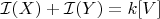 $\mathcal{I}(X)+\mathcal{I}(Y)=k[V]