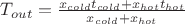 $T_{out}=\frac{x_{cold}t_{cold}+x_{hot}t_{hot}}{x_{cold}+x_{hot}}$