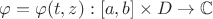 $\varphi = \varphi(t, z): [a, b] \times D \to \mathbb{C} $