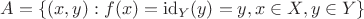 $A = \{(x,y) : f(x) = \mathrm{id}_Y(y) = y, x\in X,y\in Y\}$