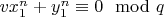 $vx_1^n + y_1^n\equiv 0\mod q$