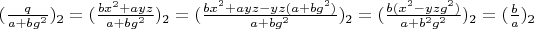 $(\frac{q}{a+b g^2})_2=(\frac{b x^2+a y z}{a+b g^2})_2=(\frac{b x^2+a y z-y z (a+b g^2)}{a+b g^2})_2=(\frac{b (x^2-y z g^2)}{a+b^2 g^2})_2=(\frac{b}{a})_2$